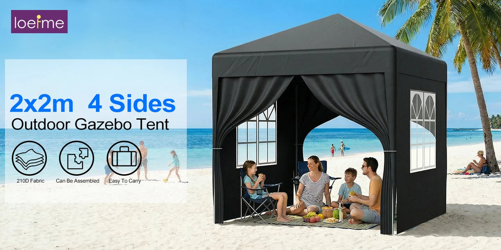 LOEFME Pop up Gazebo 2x2m Outdoor Shelter Commercial Market Stall W/ 4 Side Waterproof Windproof Sun Shelter Garden Camping Tent