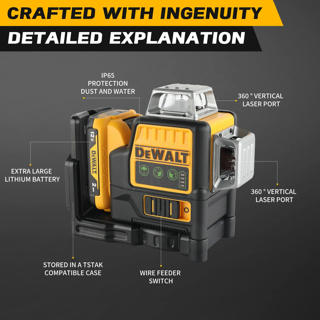 2026 DEWALT DW089LG Lithium Battery Green Laser Level | 12 Lines 3 Sides 360° Horizontal Vertical | Outdoor Leveling Measurin