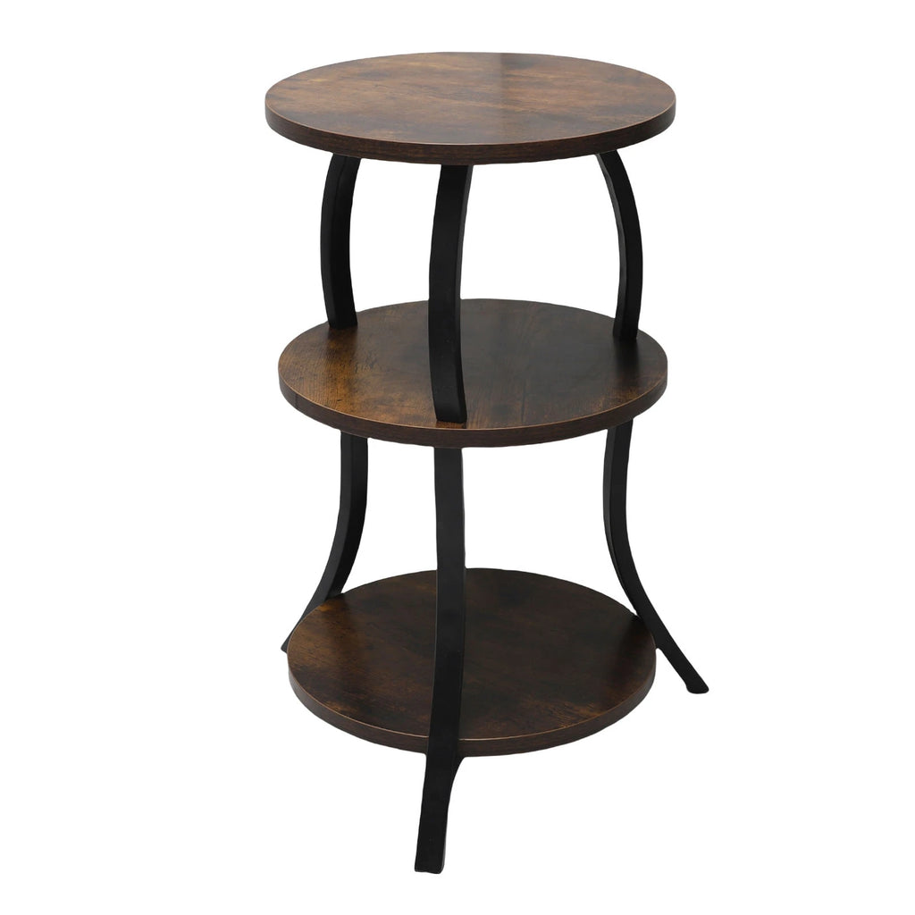 3 Tier Round End Table Bedside Table MDF Metal Frame Rustic Accent Table Nightstand for Couch Bedroom Living Room