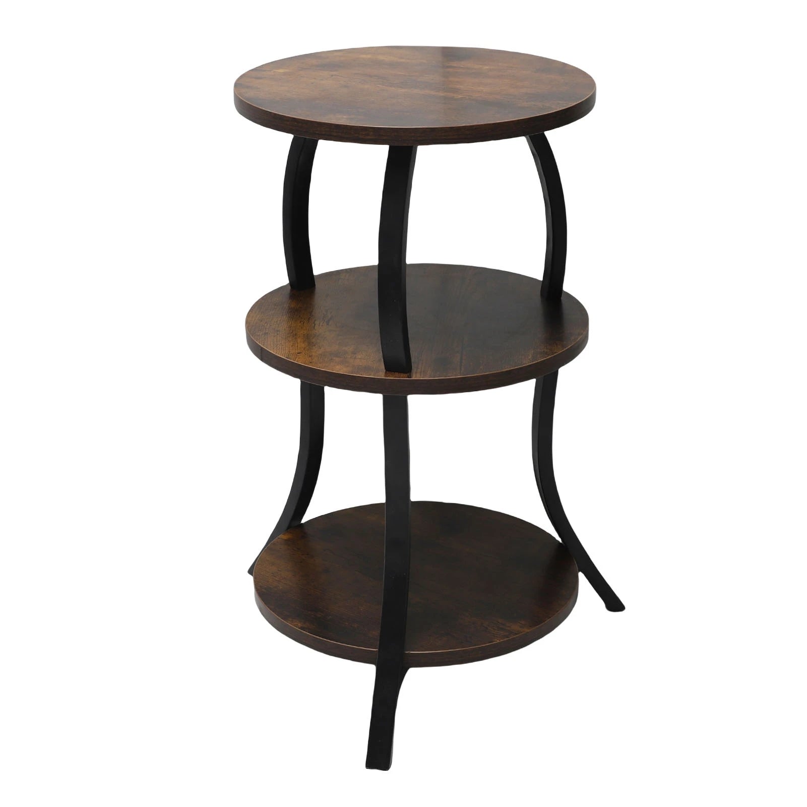 3 Tier Round End Table Bedside Table MDF Metal Frame Rustic Accent Table Nightstand for Couch Bedroom Living Room