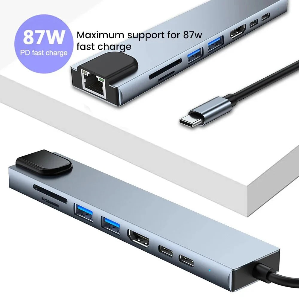 USB 3.0 Type C HUB USB C Docking Station to HDMI 4K 30HZ Type C to RJ45 100Mbps Ethernet Adapter VGA Extender Headphone PD 100W