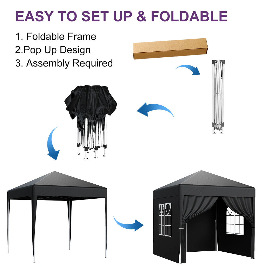 LOEFME Pop up Gazebo 2x2m Outdoor Shelter Commercial Market Stall W/ 4 Side Waterproof Windproof Sun Shelter Garden Camping Tent