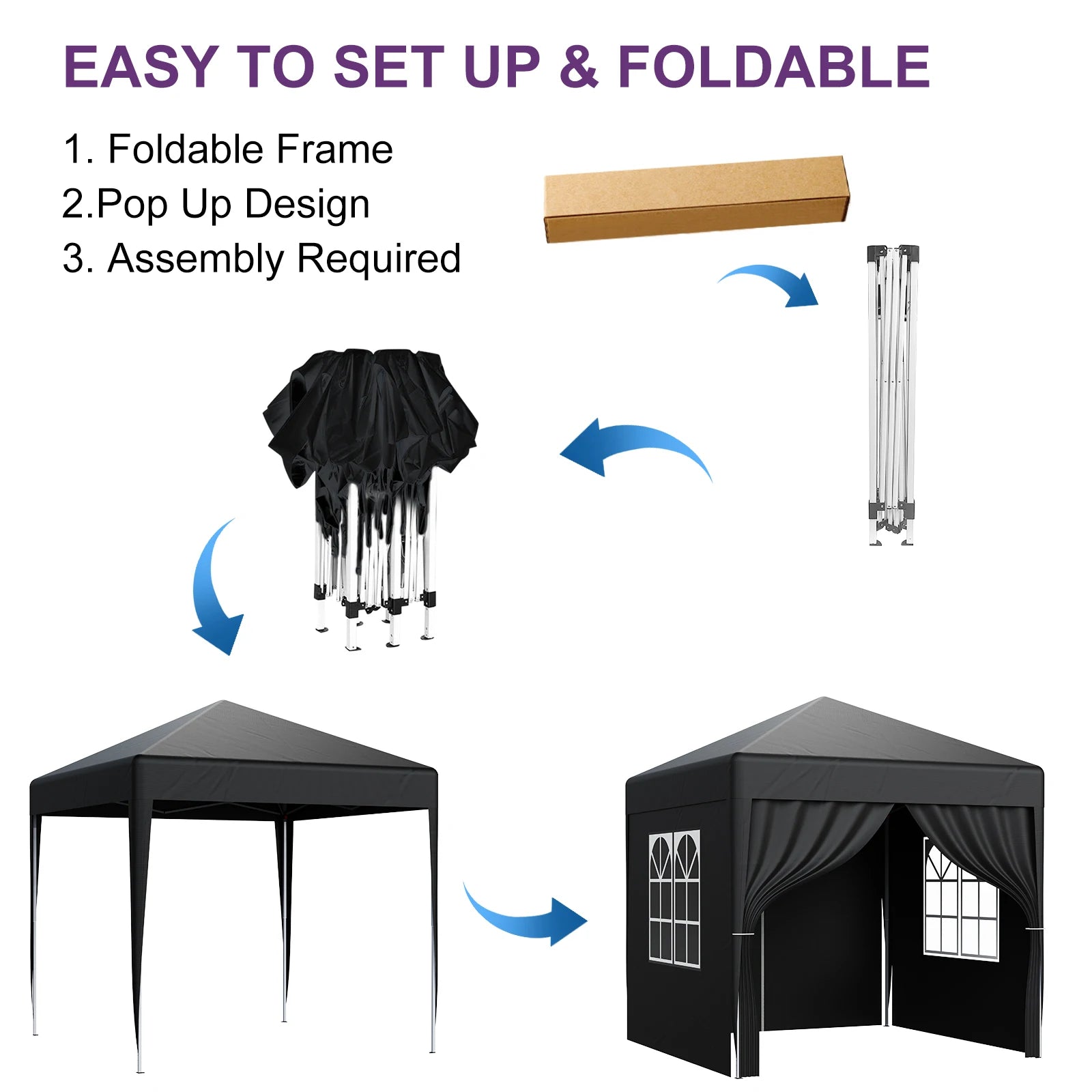 LOEFME Pop up Gazebo 2x2m Outdoor Shelter Commercial Market Stall W/ 4 Side Waterproof Windproof Sun Shelter Garden Camping Tent