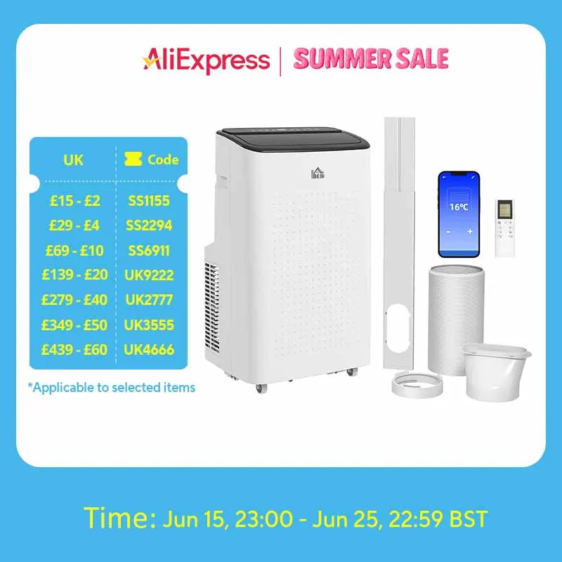 HOMCOM 14000 BTU Portable Air Conditioner Unit with WiFi Smart App, 35m²