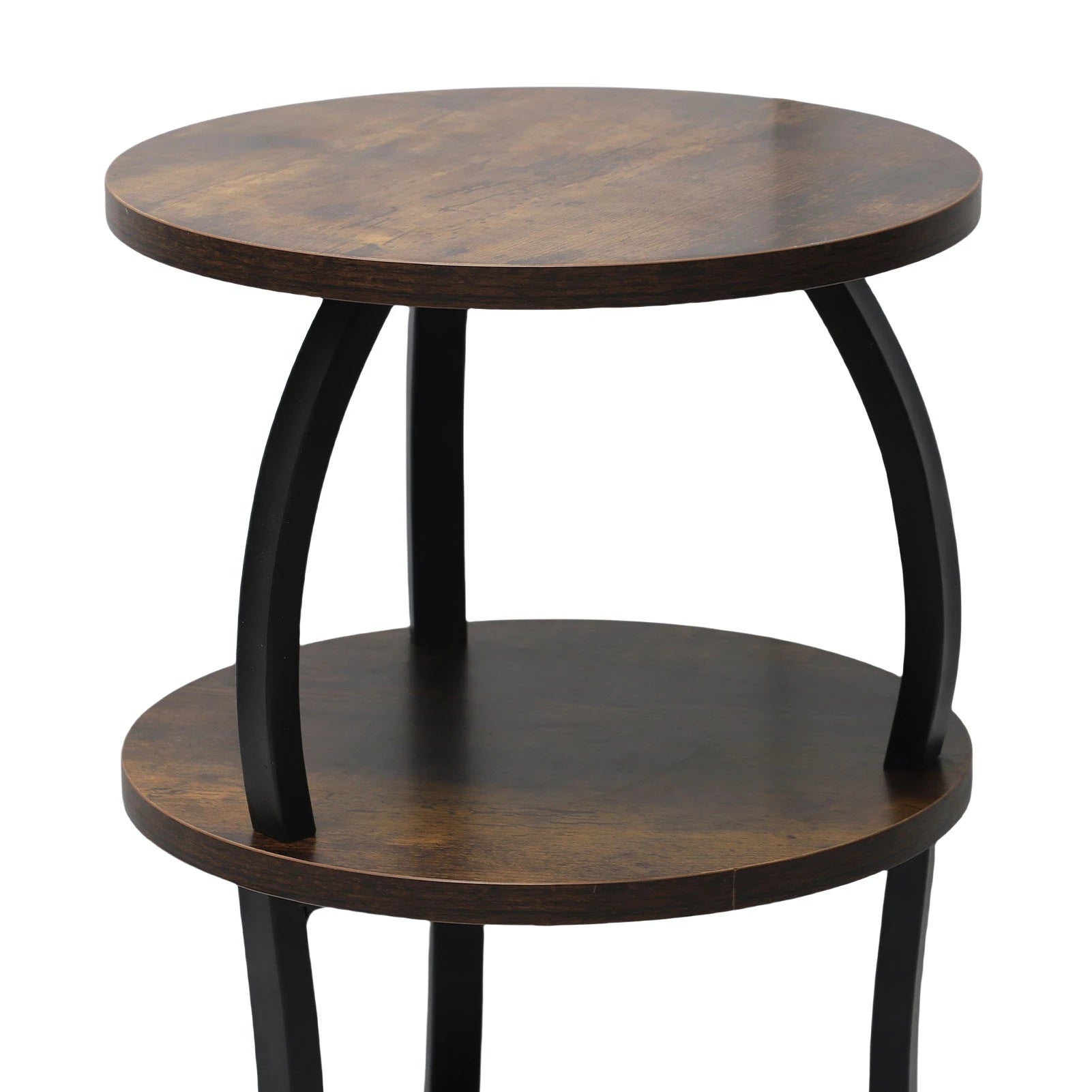 3 Tier Round End Table Bedside Table MDF Metal Frame Rustic Accent Table Nightstand for Couch Bedroom Living Room