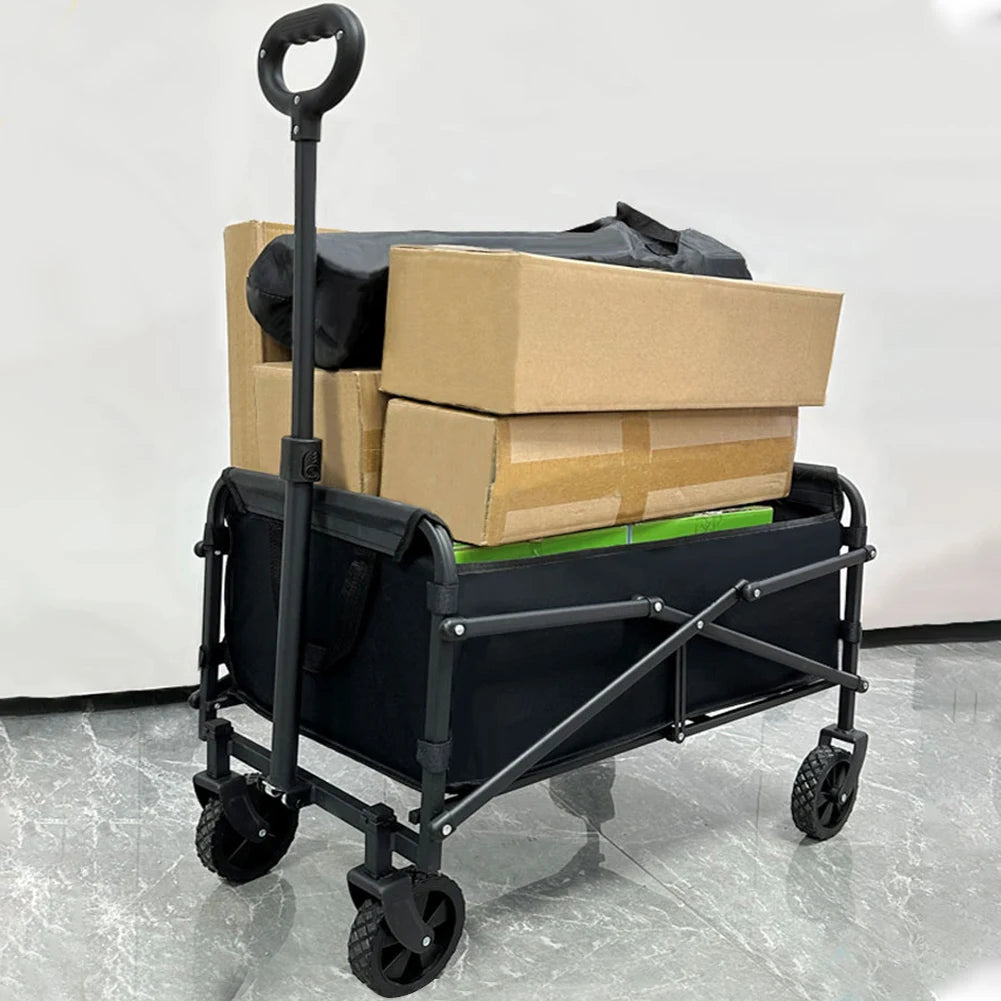 Collapsible Folding Utility Wagon Outdoor Camping Beach Wagon Cart Heavy Duty Large Capacity Fold Wagon Portable Grocery Trolley