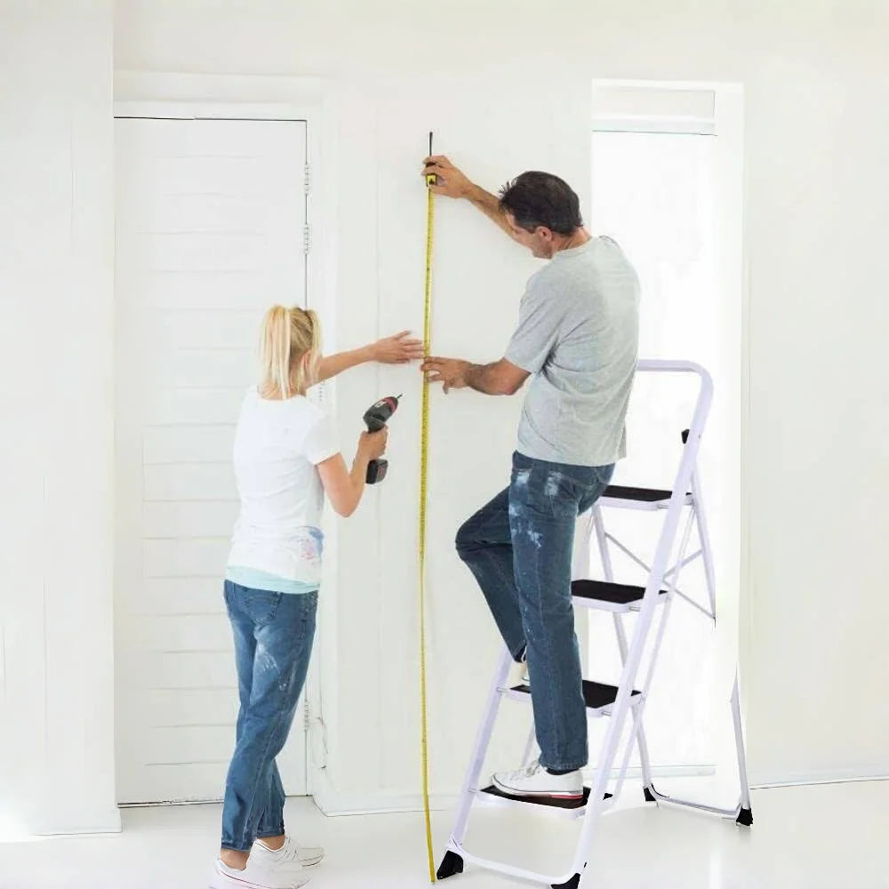 Stepladder 4 Tread Step Ladders Steel Heavy Duty Folding Stool with Anti-Slip Mat for Home Garden Works Indoor Outdoor