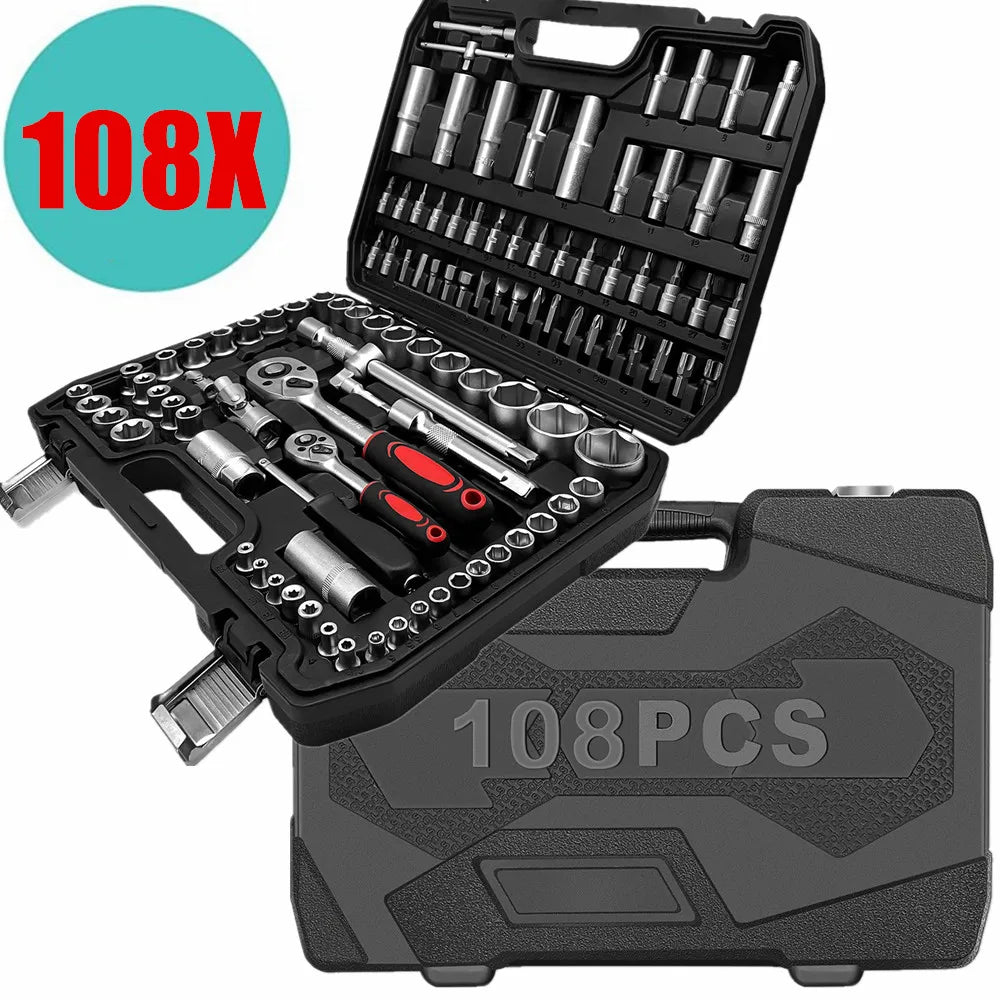 94/172/216X Socket Set 1/4" 1/2" 3/8" Ratchet Screwdriver Ratchet Torque Wrench Metric Extension Bar Auto Repairing Garage Kit