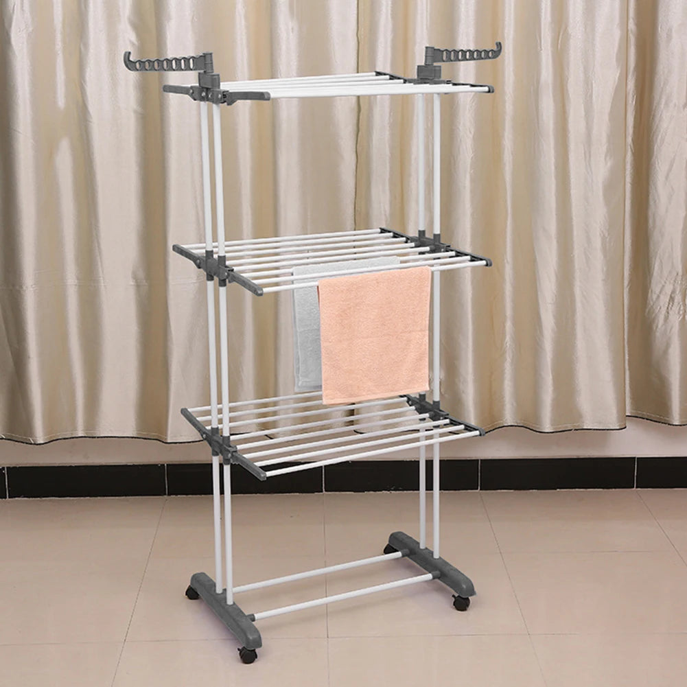 4-Tier Movable Clothes Drying Rack Foldable with 4 Castors Free Standing Rolling Laundry Rack for Towels Clothes Indoor Outdoor