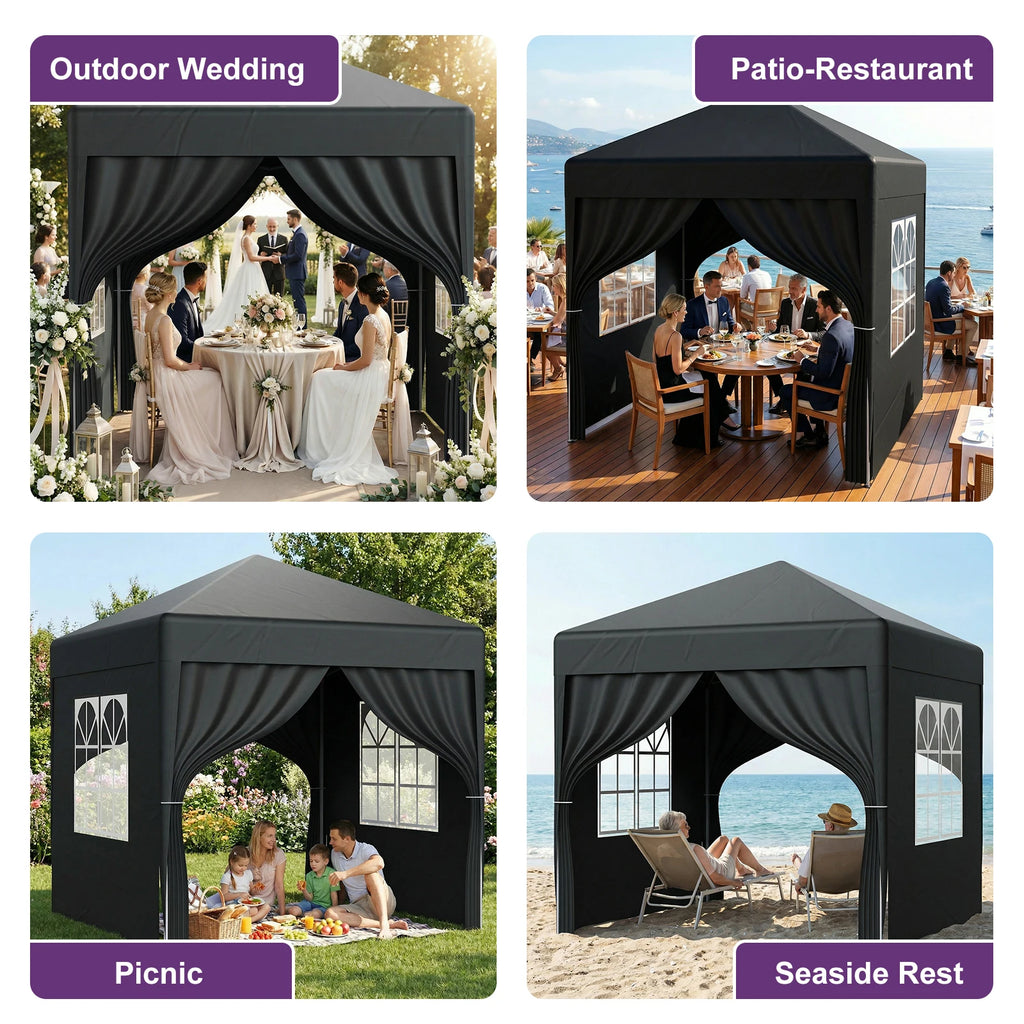 LOEFME Pop up Gazebo 2x2m Outdoor Shelter Commercial Market Stall W/ 4 Side Waterproof Windproof Sun Shelter Garden Camping Tent