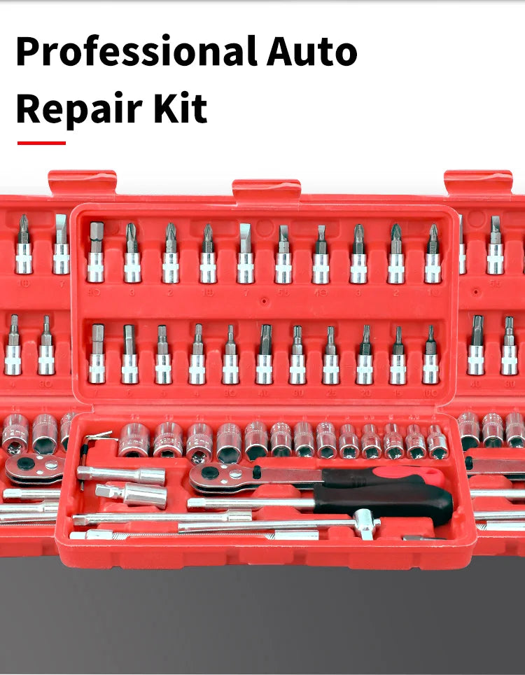 46-Piece Tool Set - General Home Use Craft Toolbox, Motorcycle Car Repair Tool Set, with Plastic Tool Box Storage Box