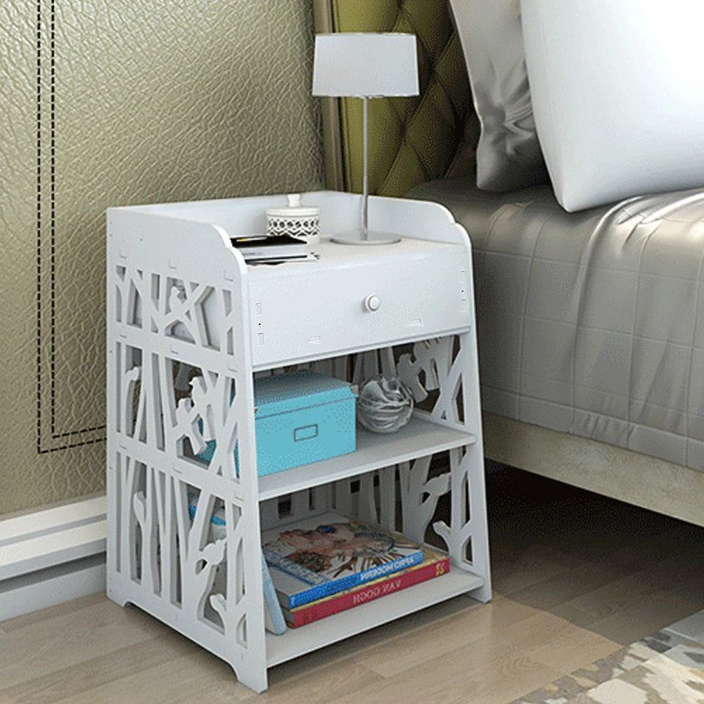 White hollow carved bird pattern bedside table with drawers bedroom living room side table storage cabinet