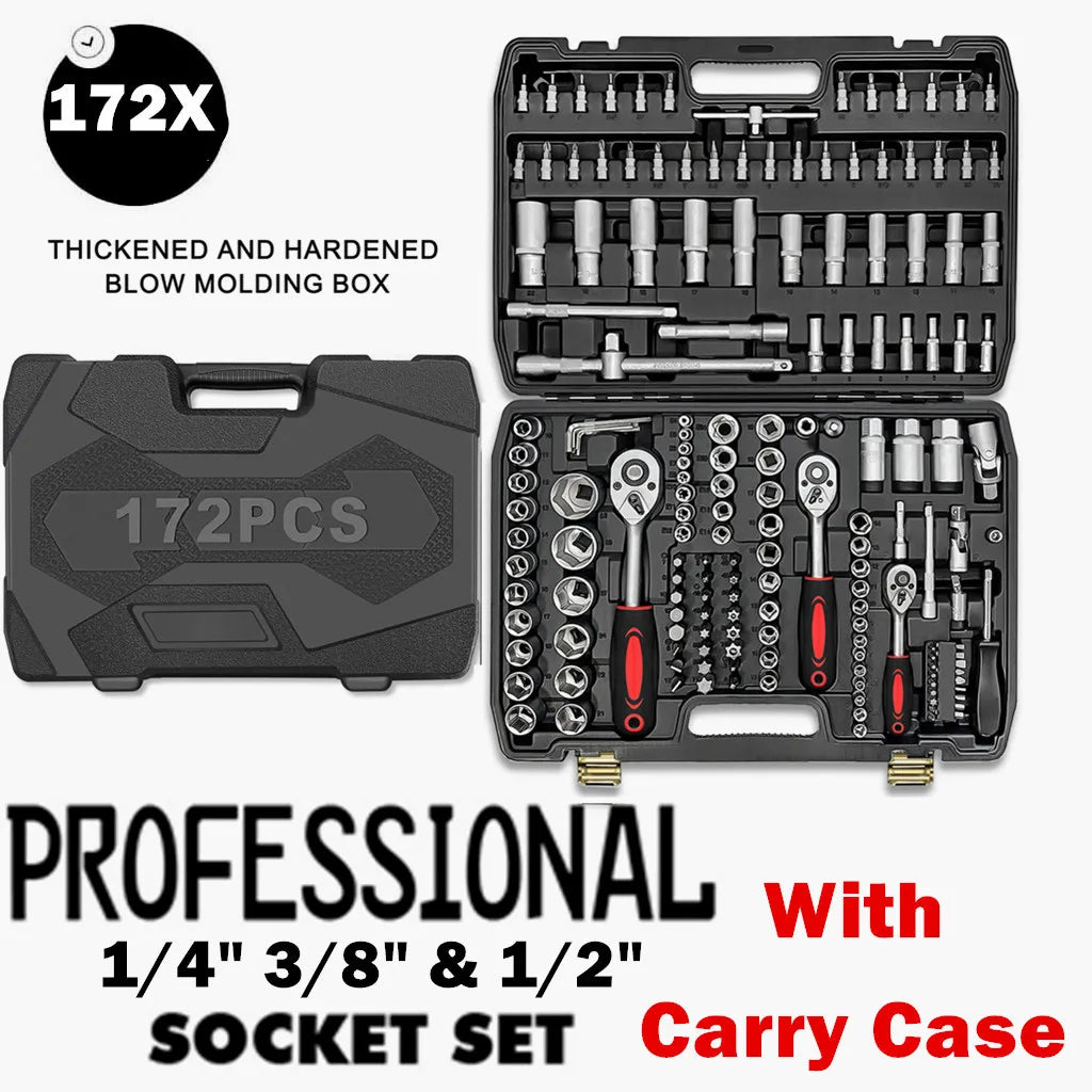 94/172/216X Socket Set 1/4" 1/2" 3/8" Ratchet Screwdriver Ratchet Torque Wrench Metric Extension Bar Auto Repairing Garage Kit