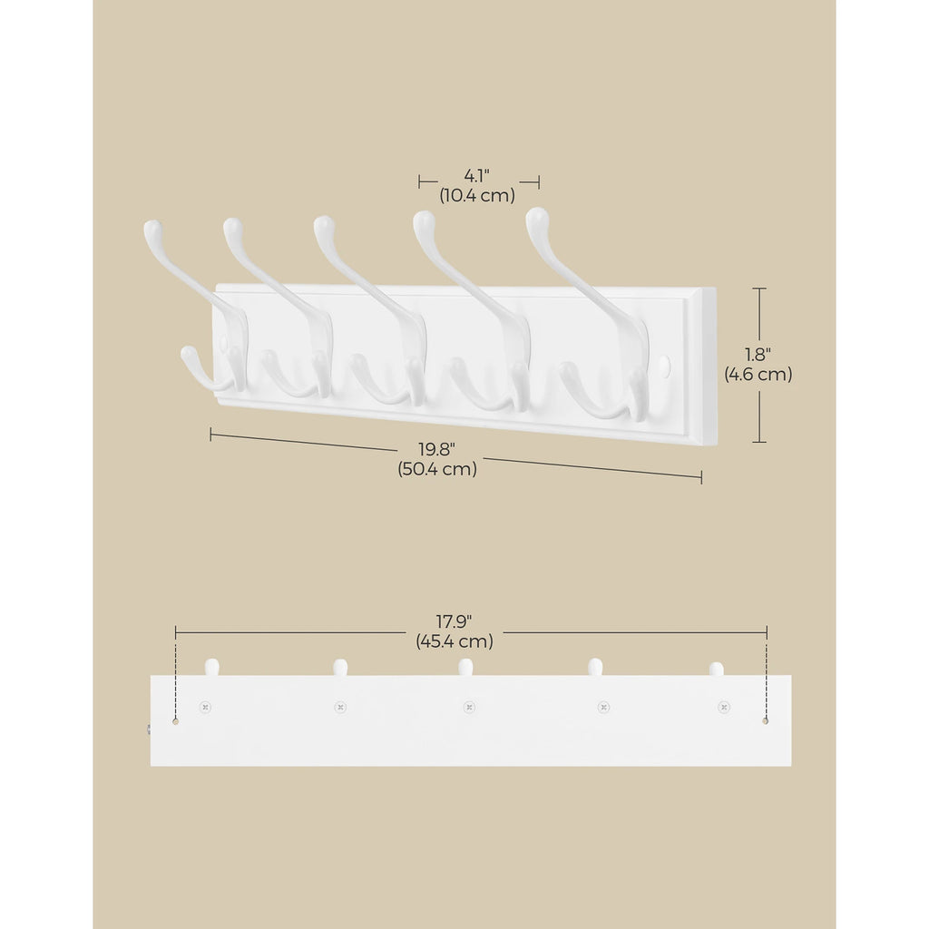 SONGMICS Coat Rack, Wall-Mounted Coat Rack, Coat Hook with 5 Tri-Hooks, Hook Rack for Bags, Coats
