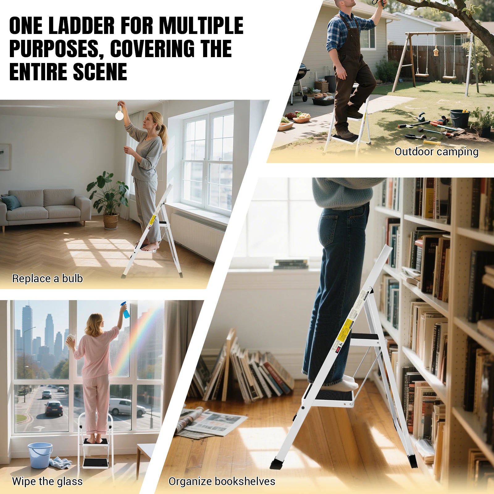 2/3/4-Step Ladder Steel Folding Portable Non-Slip Step Ladder Heavy Duty Multi Purpose for Home 150kg/330lbs Capacity