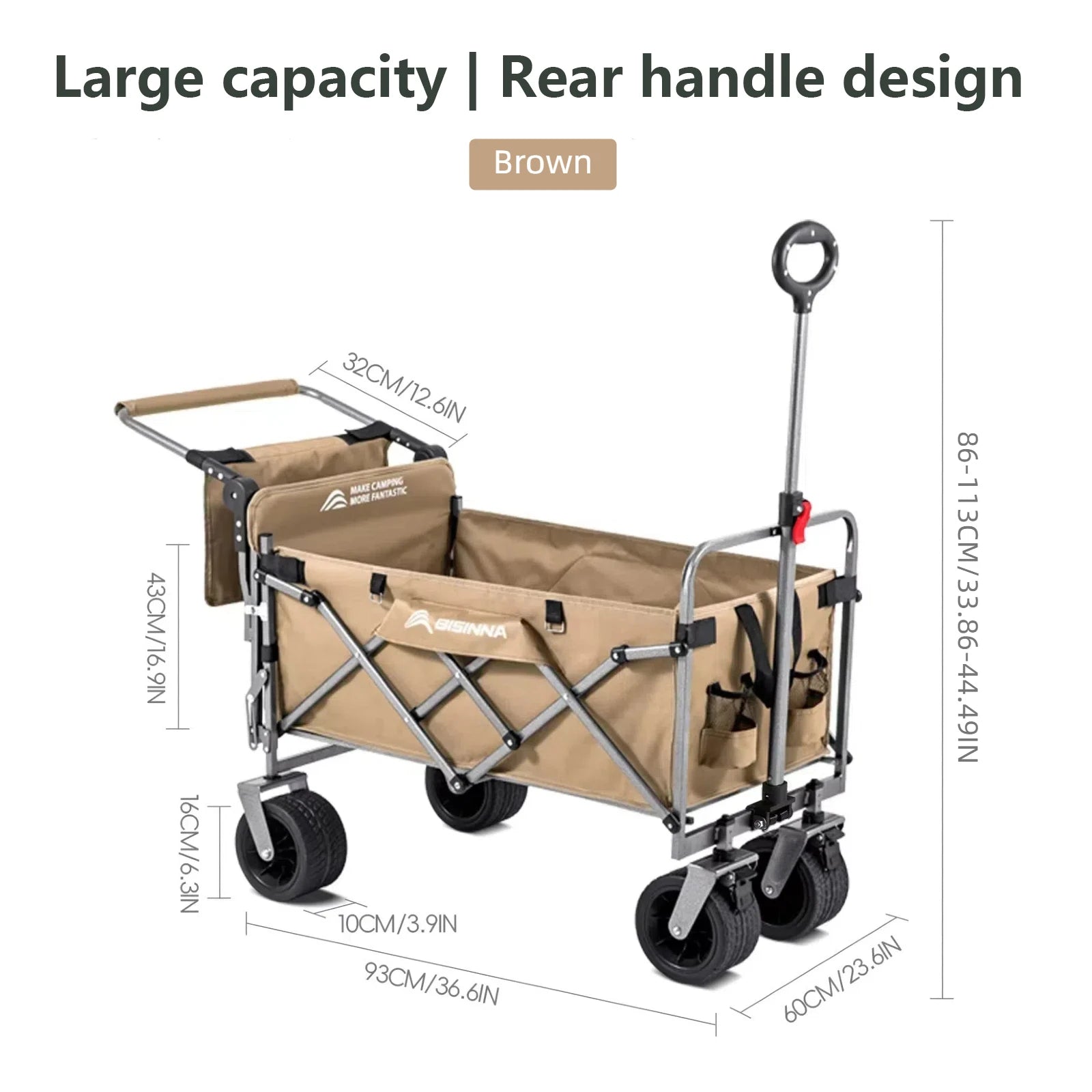 BISINNA Large Capacity Outdoor Folding Cart Portable Multi-functional Carts Beach Travel and Picnic Camping Equipment