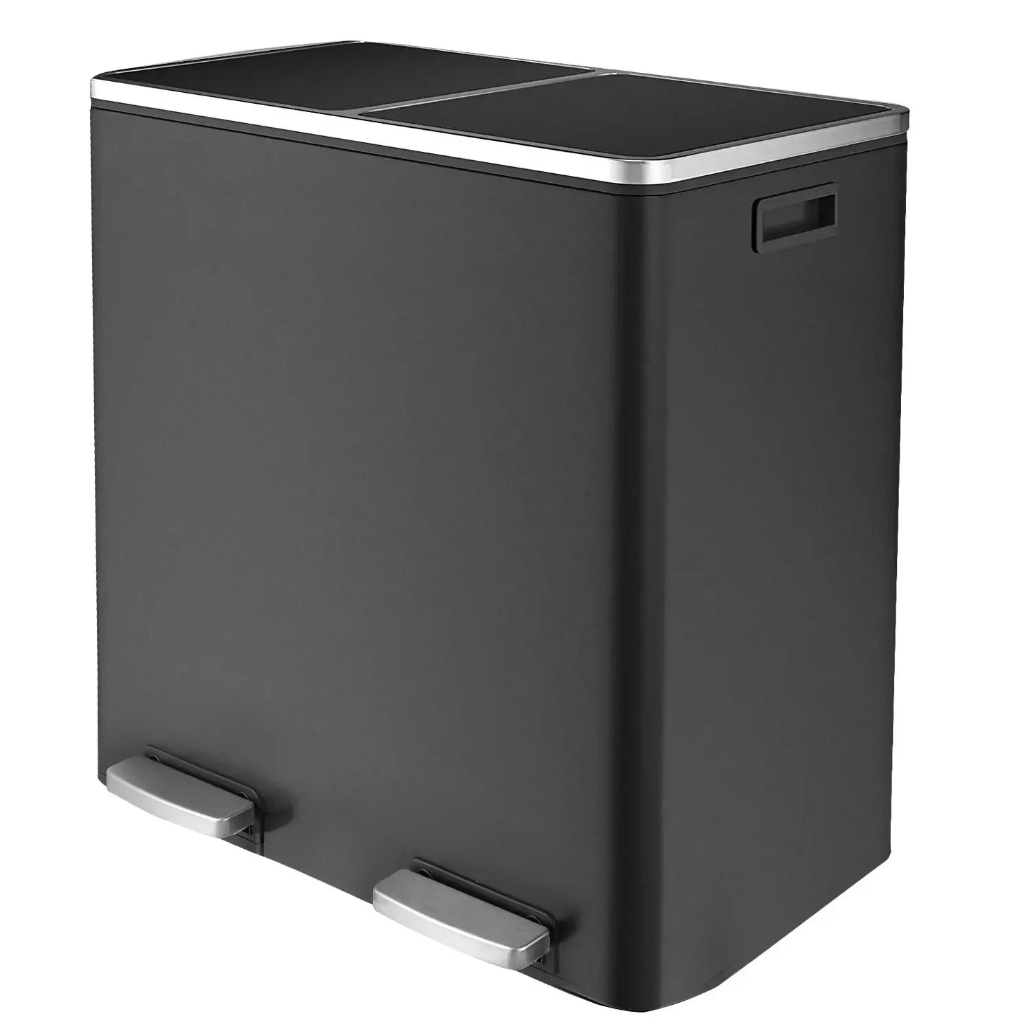 Brushed Stainless Steel 60L/16Gallon Rectangular Hands-Free Dual Compartment Recycling Kitchen Step Trash Can w/ Soft-Close Lid