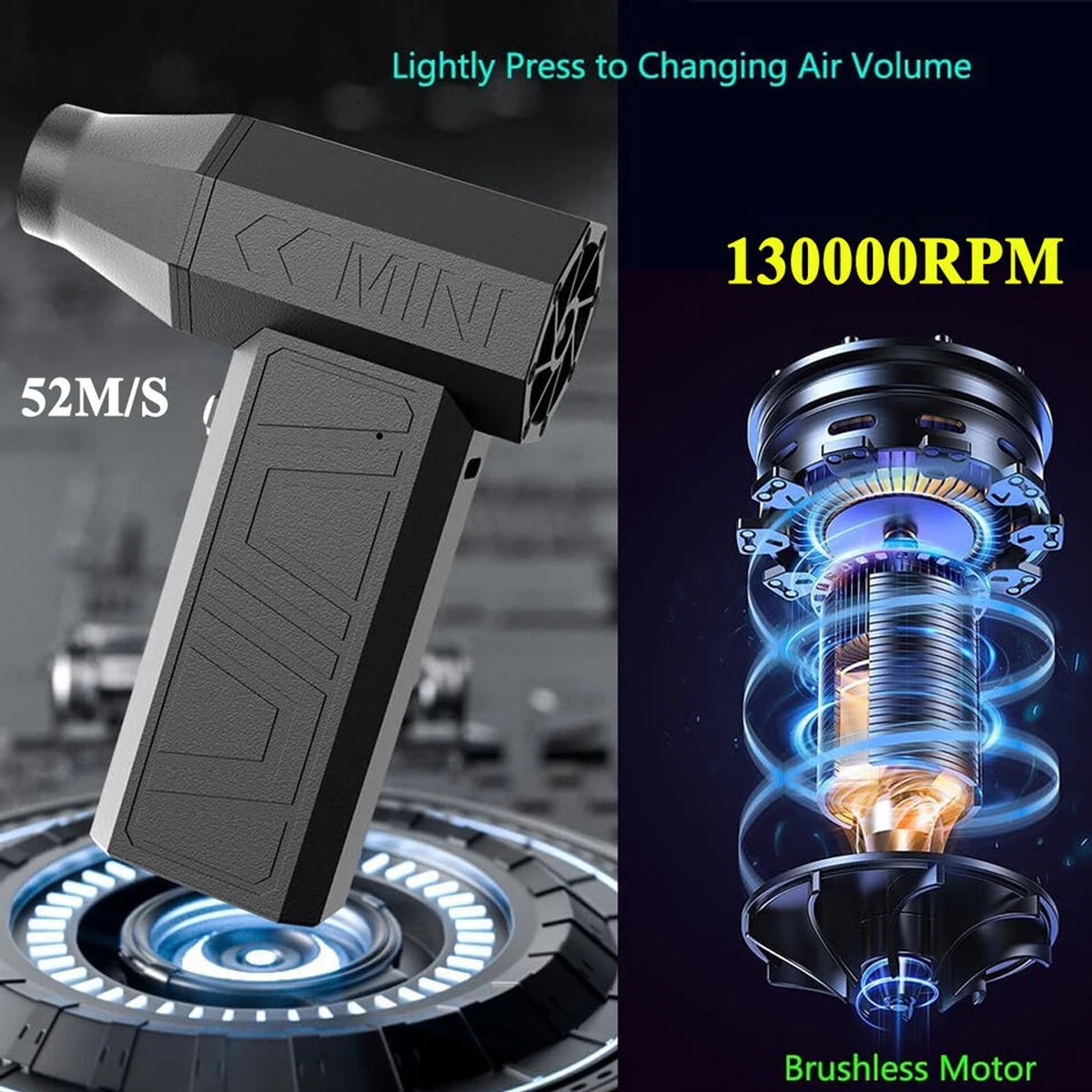 130,000RPM Air Blower Turbo Super Jet Fan USB Electric Power Handheld Mini Dust Cleaner 3High Speed Duster Gun Cleaning Tool