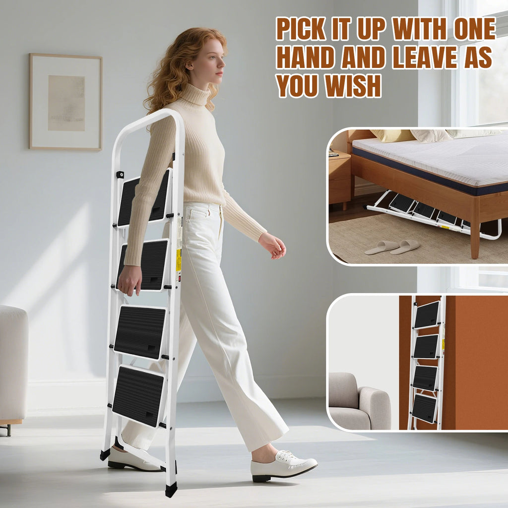 2/3/4-Step Ladder Steel Folding Portable Non-Slip Step Ladder Heavy Duty Multi Purpose for Home 150kg/330lbs Capacity