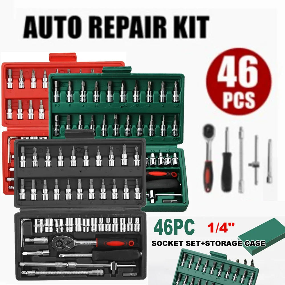 94/172/216X Socket Set 1/4" 1/2" 3/8" Ratchet Screwdriver Ratchet Torque Wrench Metric Extension Bar Auto Repairing Garage Kit