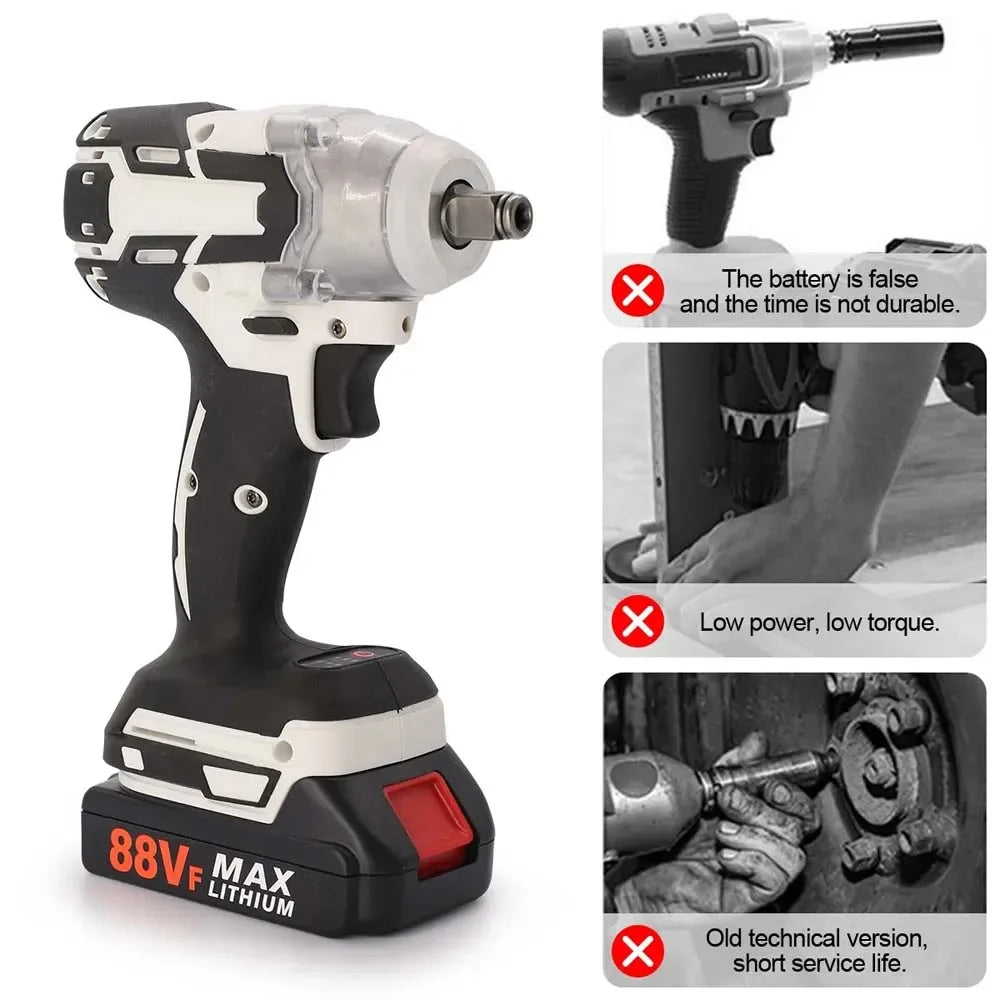1000Nm 21V Cordless Electric Impact Wrench Drill Gun Ratchet Driver + 2 Battery