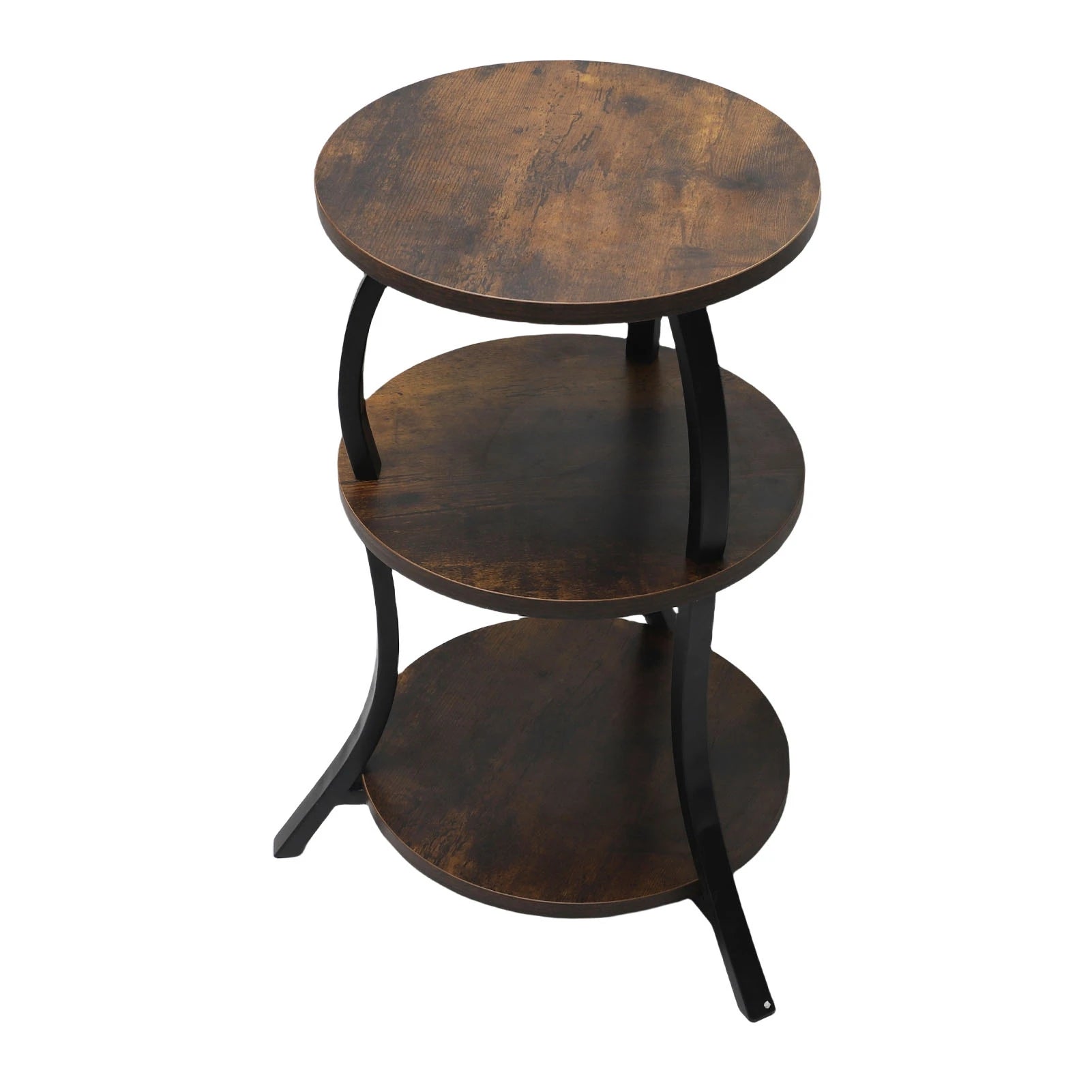 3 Tier Round End Table Bedside Table MDF Metal Frame Rustic Accent Table Nightstand for Couch Bedroom Living Room
