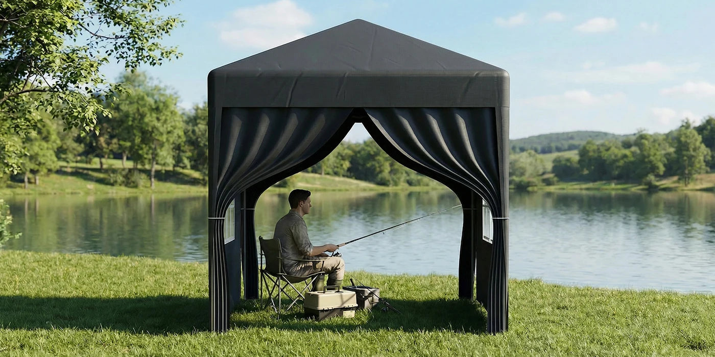LOEFME Pop up Gazebo 2x2m Outdoor Shelter Commercial Market Stall W/ 4 Side Waterproof Windproof Sun Shelter Garden Camping Tent