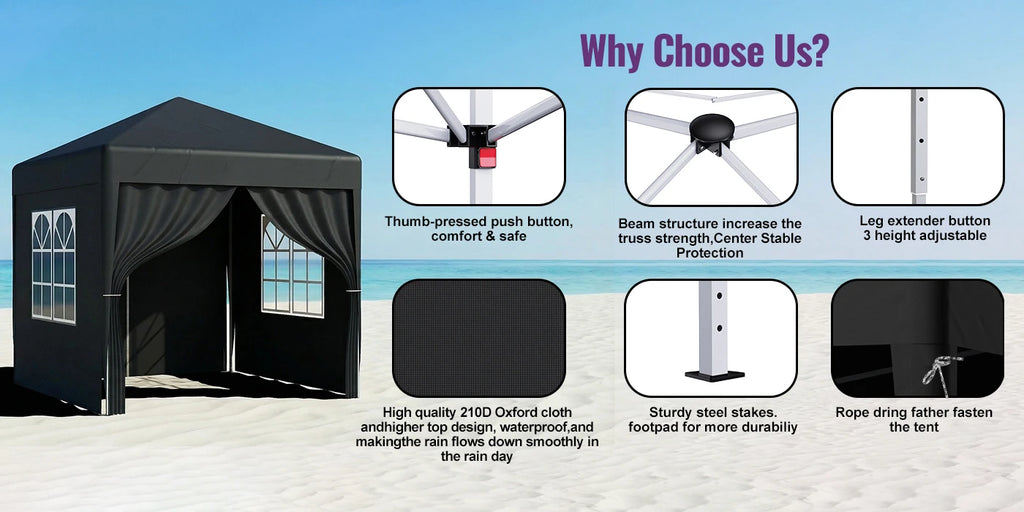 LOEFME Pop up Gazebo 2x2m Outdoor Shelter Commercial Market Stall W/ 4 Side Waterproof Windproof Sun Shelter Garden Camping Tent