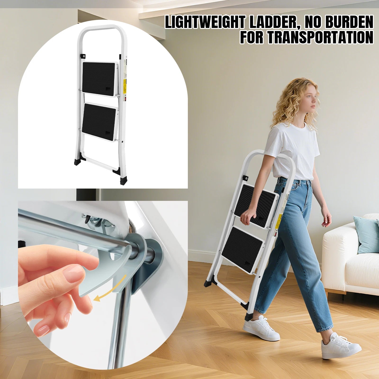 2/3/4-Step Ladder Steel Folding Portable Non-Slip Step Ladder Heavy Duty Multi Purpose for Home 150kg/330lbs Capacity
