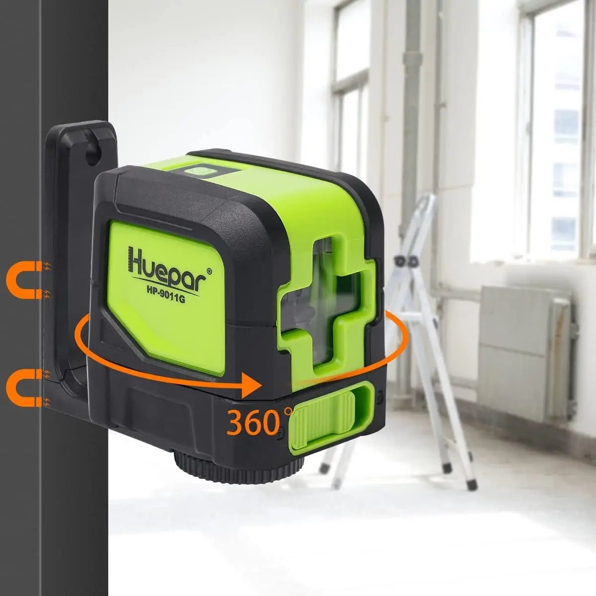 Huepar 9011G 2 Lines Laser Level Self Levelling (4 degrees) Green Beam Laser Horizontal & Vertical Cross-Line with Magnetic Base