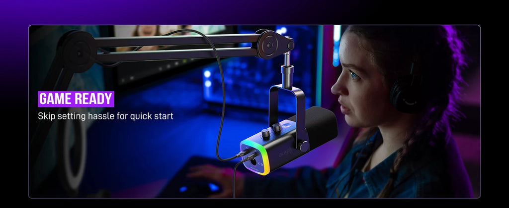 FIFINE USB/XLR Dynamic Microphone with RGB Control/Headphone jack/Mute,MIC for PC Gaming Recording Streaming AmpliGame-AM8